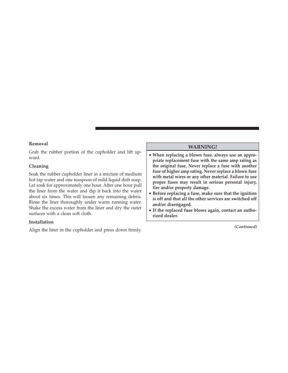 Cleaning center console cupholders, Removal, Cleaning | Installation, Fuses | Chrysler 2014 200 - Owner Manual User Manual | Page 458 / 516