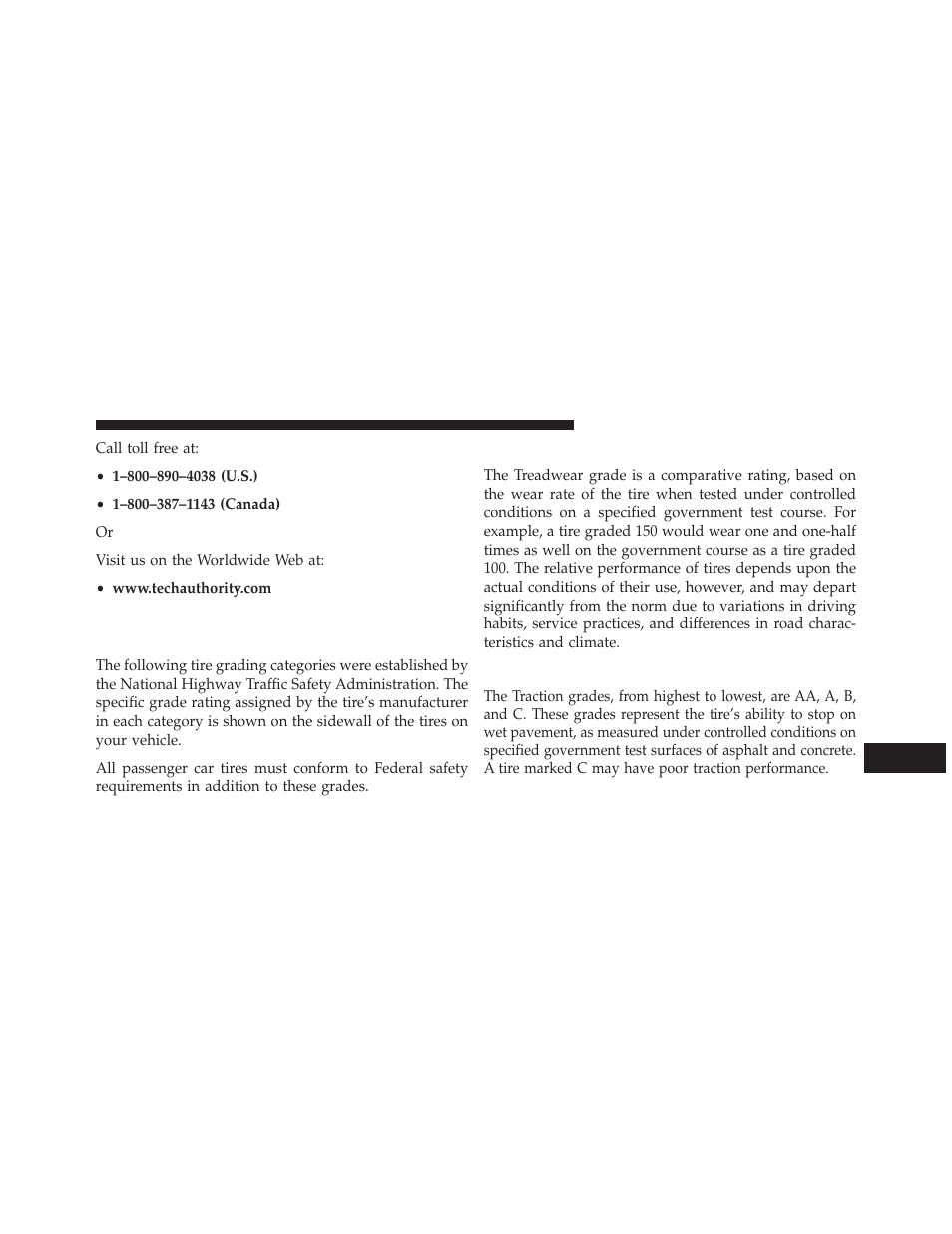 Treadwear, Traction grades, Department of transportation uniform | Tire quality grades | Chrysler 2014 200 - Owner Manual User Manual | Page 493 / 516