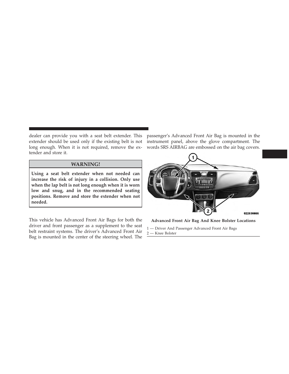 Supplemental restraint system (srs) — air bags, Supplemental restraint system (srs), Air bags | Chrysler 2014 200 - Owner Manual User Manual | Page 61 / 516