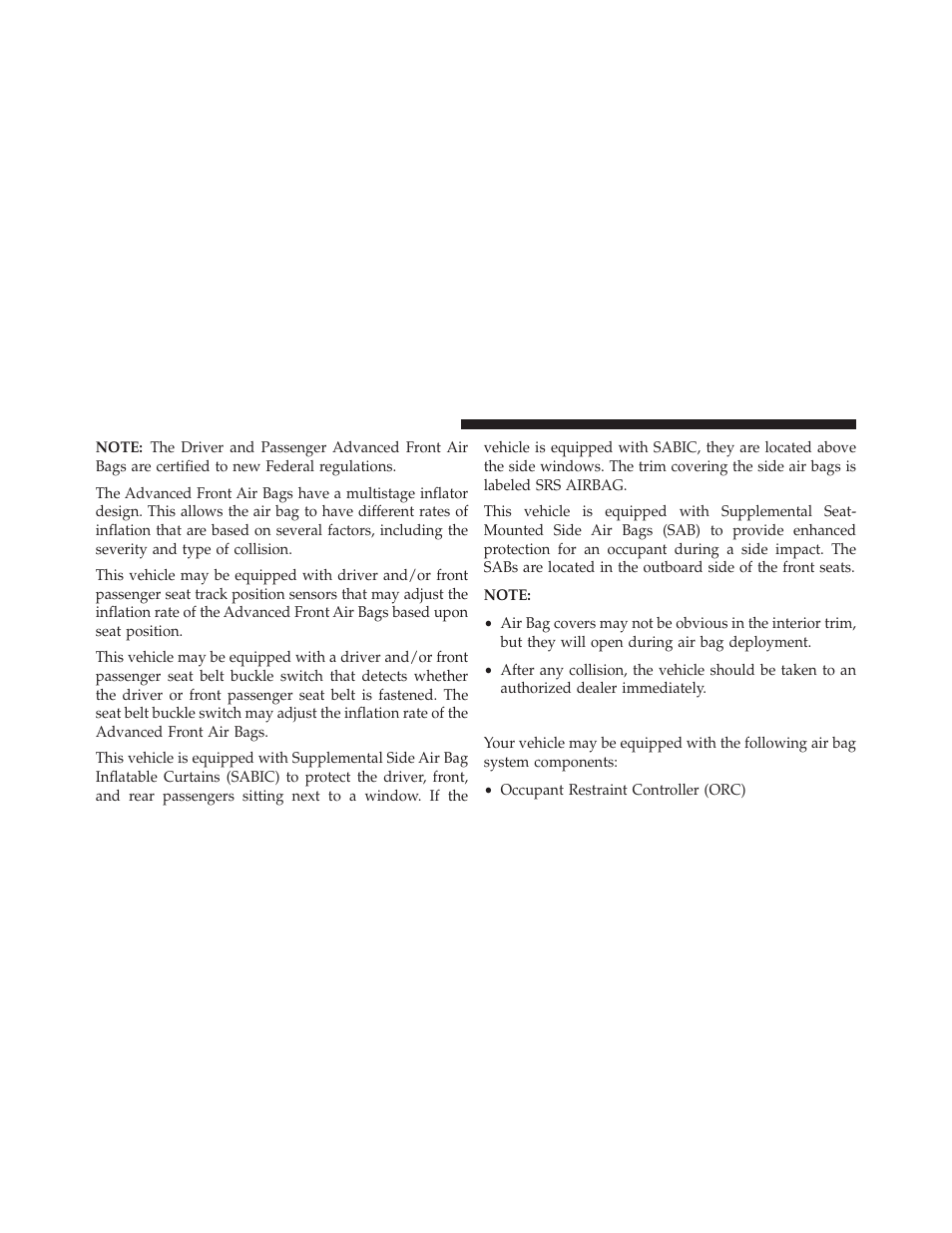 Air bag system components | Chrysler 2014 200 - Owner Manual User Manual | Page 62 / 516