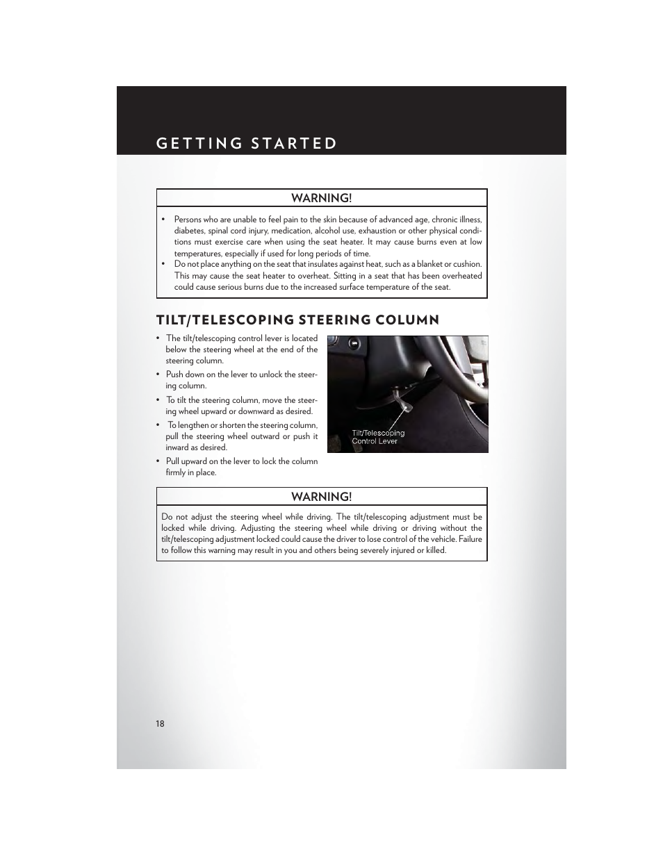 Tilt/telescoping steering column | Chrysler 2014 200 - User Guide User Manual | Page 20 / 116