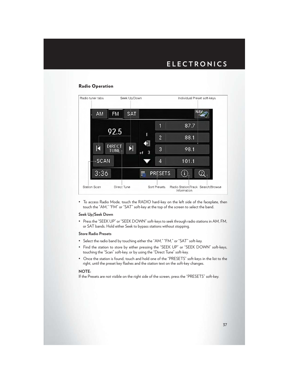 Radio operation | Chrysler 2014 200 - User Guide User Manual | Page 39 / 116
