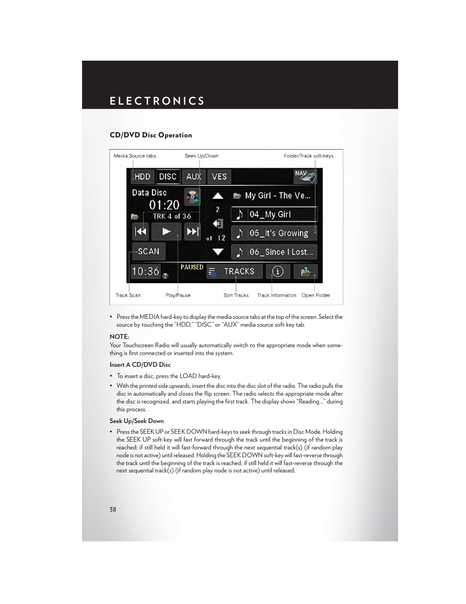 Cd/dvd disc operation | Chrysler 2014 200 - User Guide User Manual | Page 40 / 116