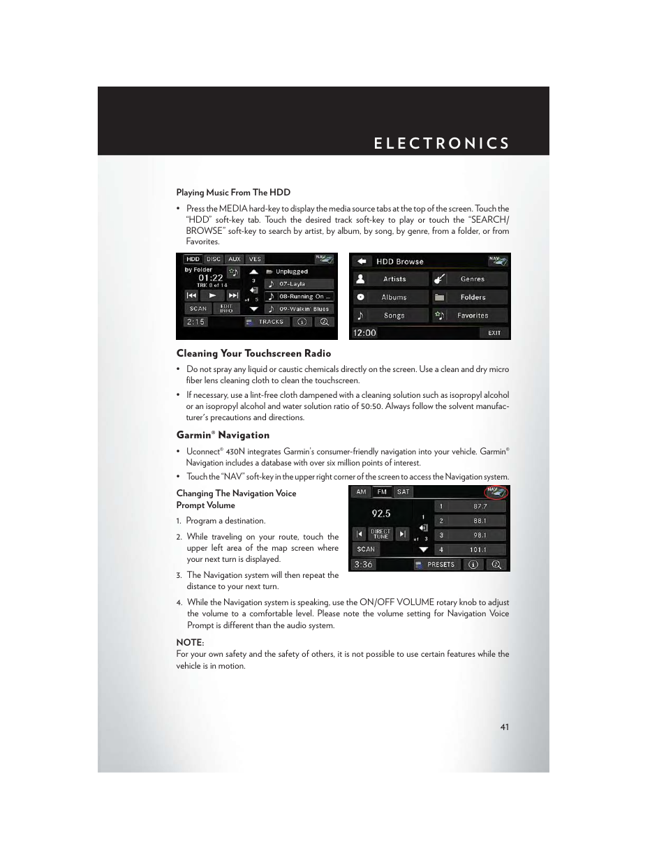 Cleaning your touchscreen radio, Garmin® navigation | Chrysler 2014 200 - User Guide User Manual | Page 43 / 116