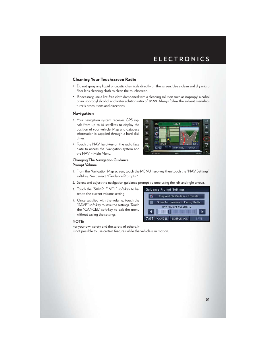 Cleaning your touchscreen radio, Navigation | Chrysler 2014 200 - User Guide User Manual | Page 53 / 116