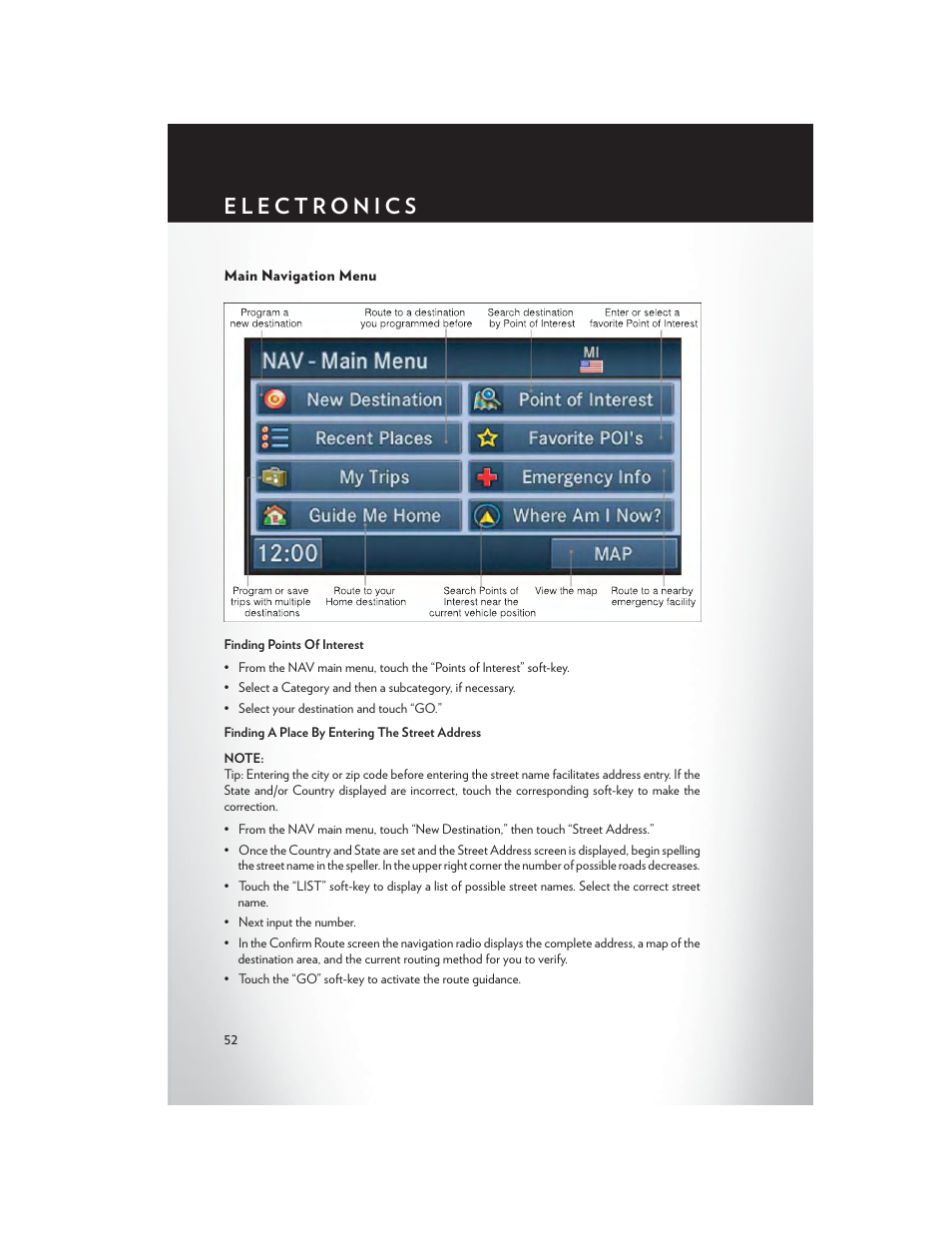 Main navigation menu | Chrysler 2014 200 - User Guide User Manual | Page 54 / 116