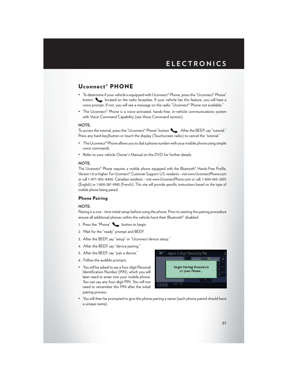 Uconnect® phone, Phone pairing | Chrysler 2014 200 - User Guide User Manual | Page 63 / 116