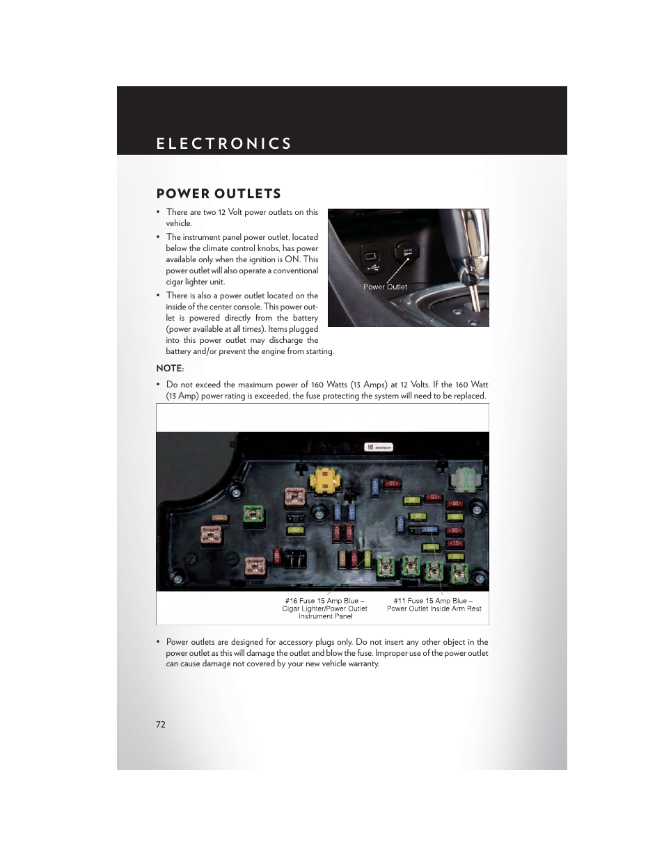 Power outlets | Chrysler 2014 200 - User Guide User Manual | Page 74 / 116