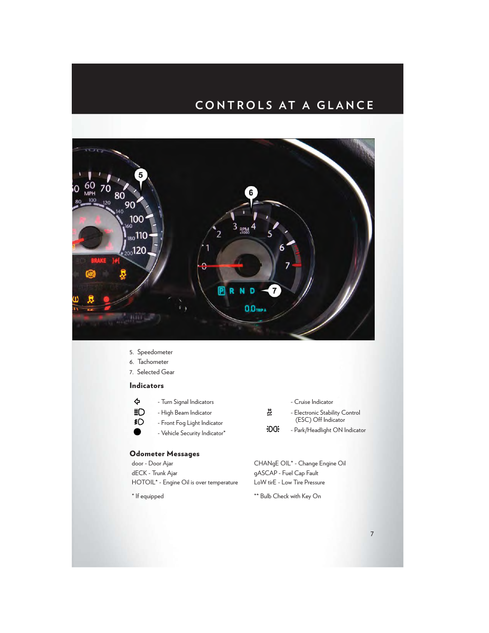 Indicators, Odometer messages | Chrysler 2014 200 - User Guide User Manual | Page 9 / 116