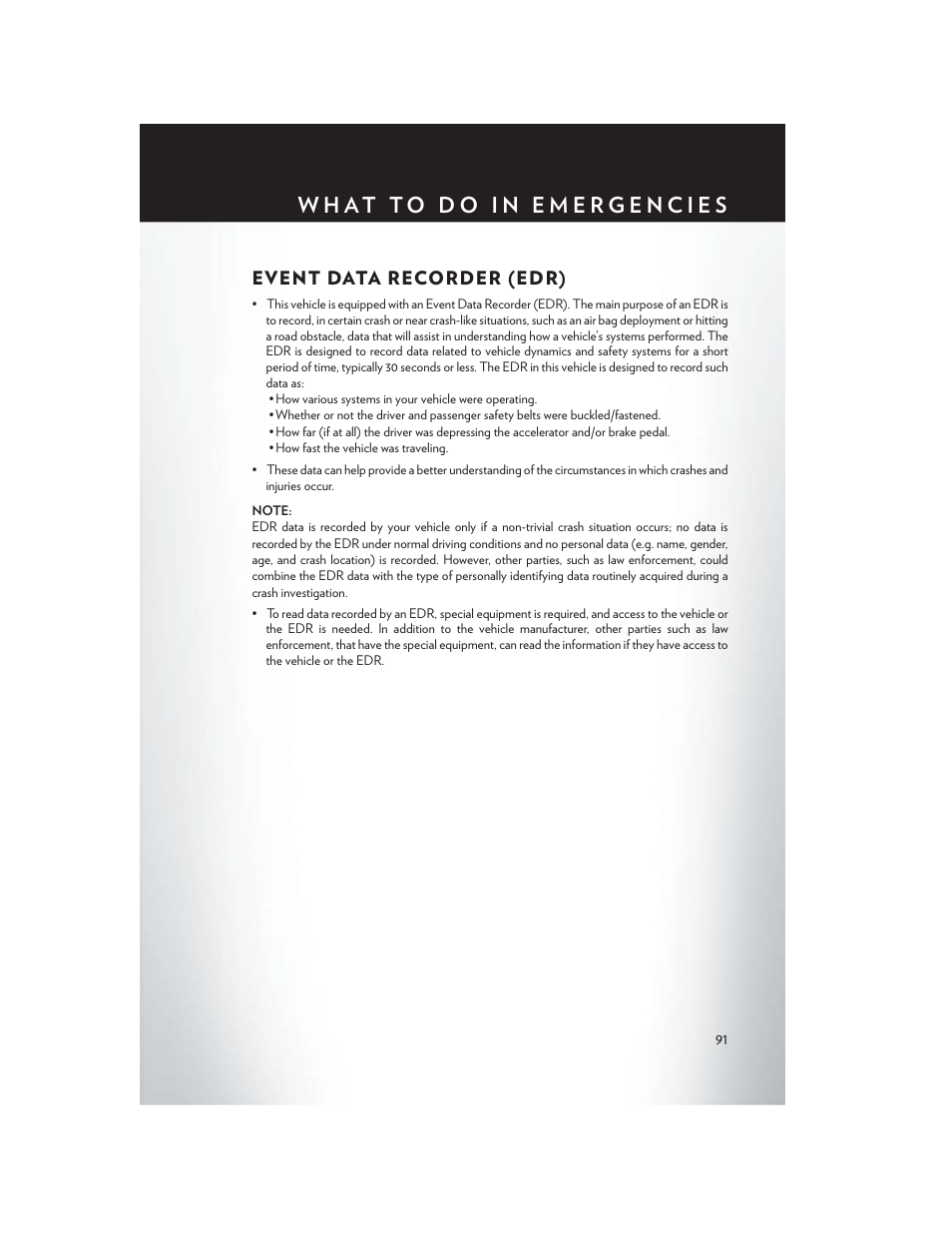Event data recorder (edr) | Chrysler 2014 200 - User Guide User Manual | Page 93 / 116