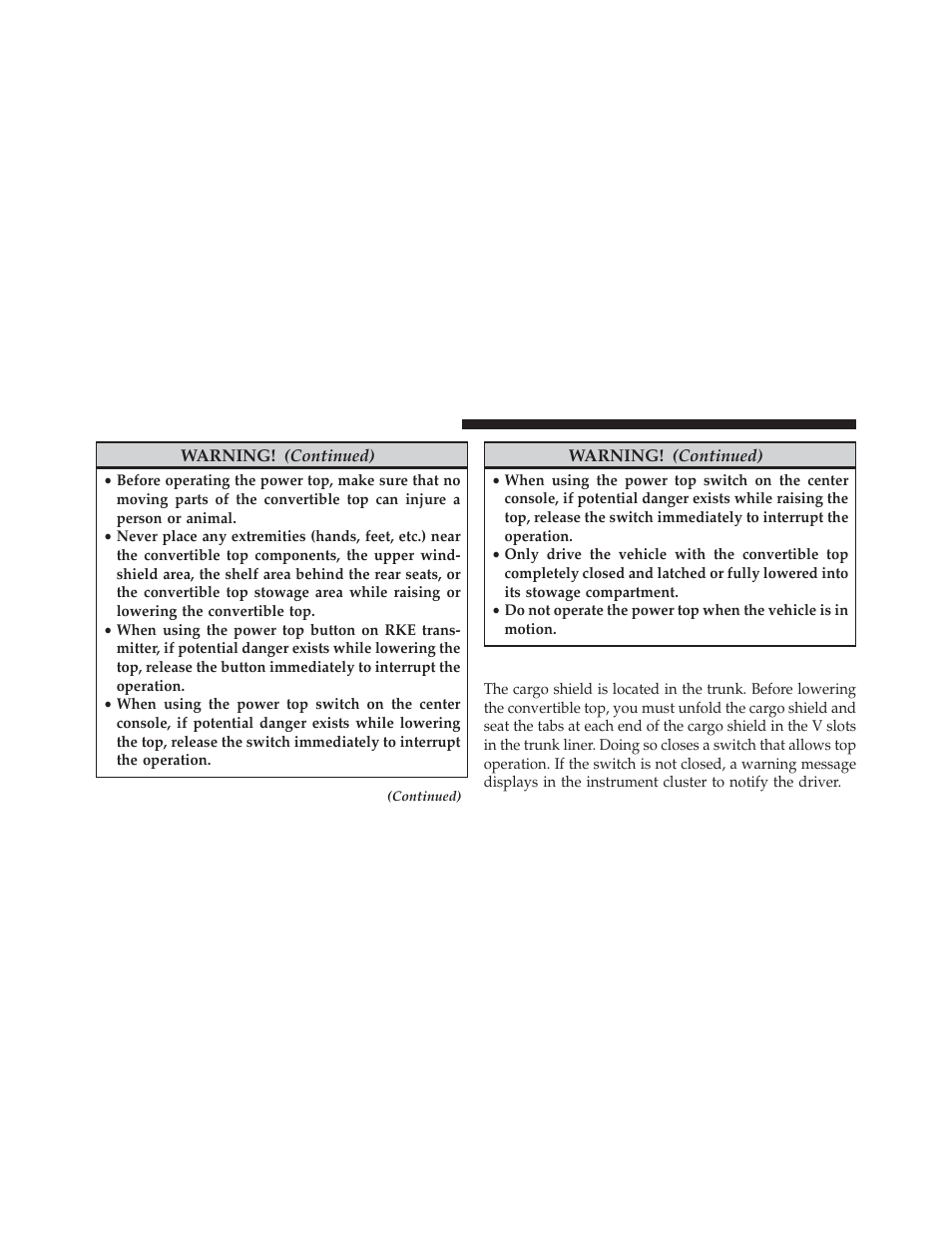 Cargo shield | Chrysler 2014 200 Convertible - Owner Manual User Manual | Page 108 / 522