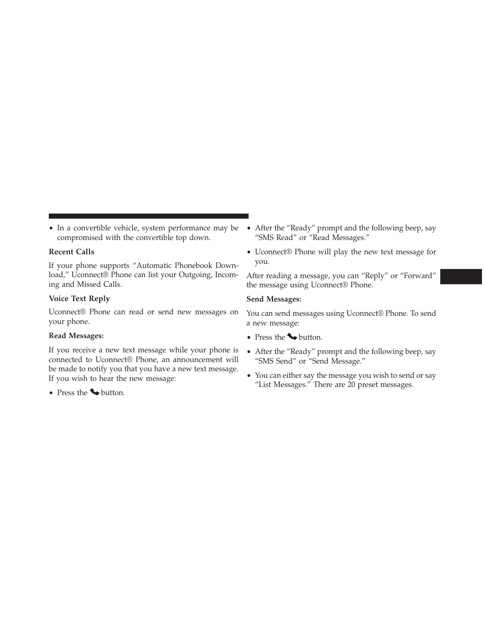 Recent calls, Voice text reply | Chrysler 2014 200 Convertible - Owner Manual User Manual | Page 153 / 522