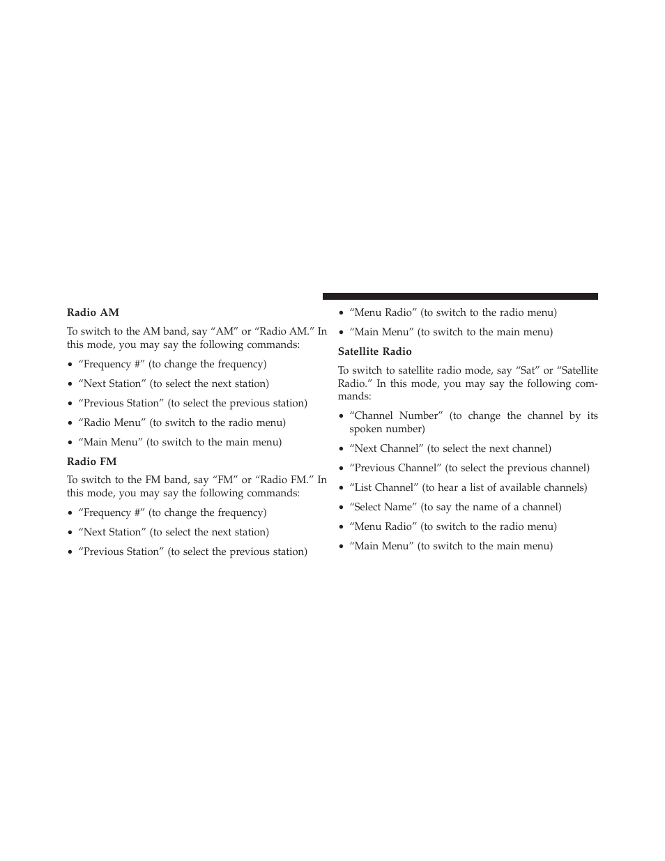 Radio am, Radio fm, Satellite radio | Chrysler 2014 200 Convertible - Owner Manual User Manual | Page 164 / 522