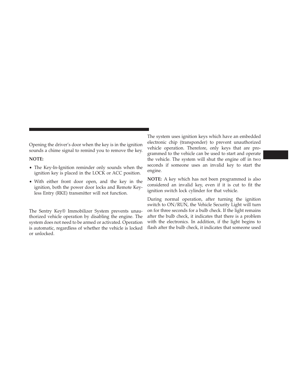 Key-in-ignition reminder, Sentry key | Chrysler 2014 200 Convertible - Owner Manual User Manual | Page 17 / 522