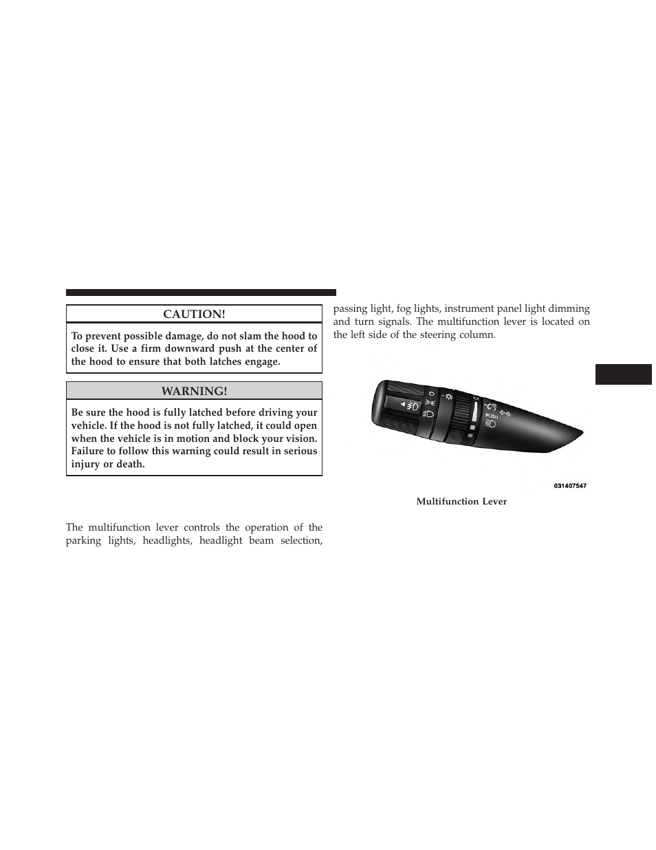 Lights, Multifunction lever | Chrysler 2014 200 Convertible - Owner Manual User Manual | Page 179 / 522