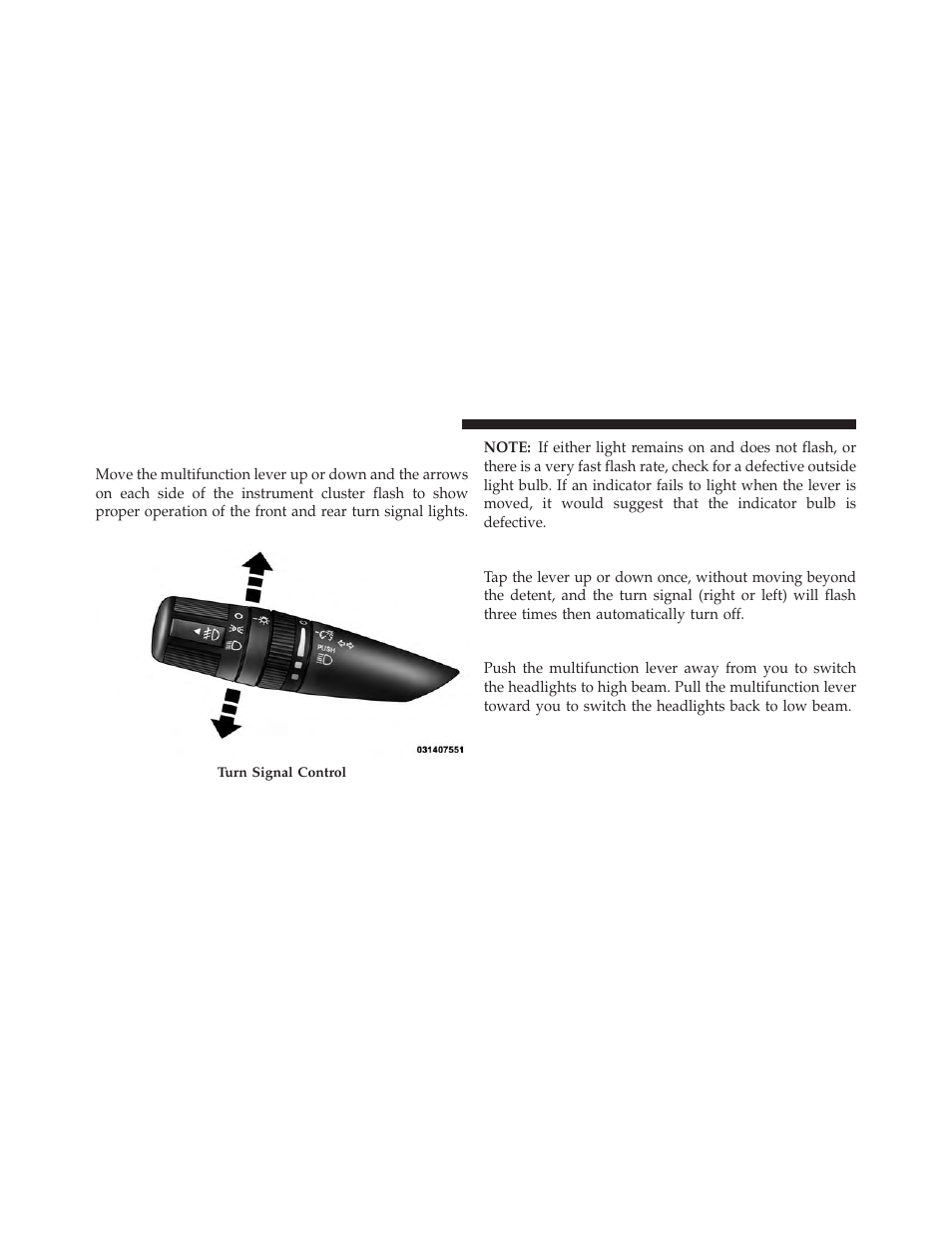 Turn signals, Lane change assist, High/low beam switch | Chrysler 2014 200 Convertible - Owner Manual User Manual | Page 182 / 522