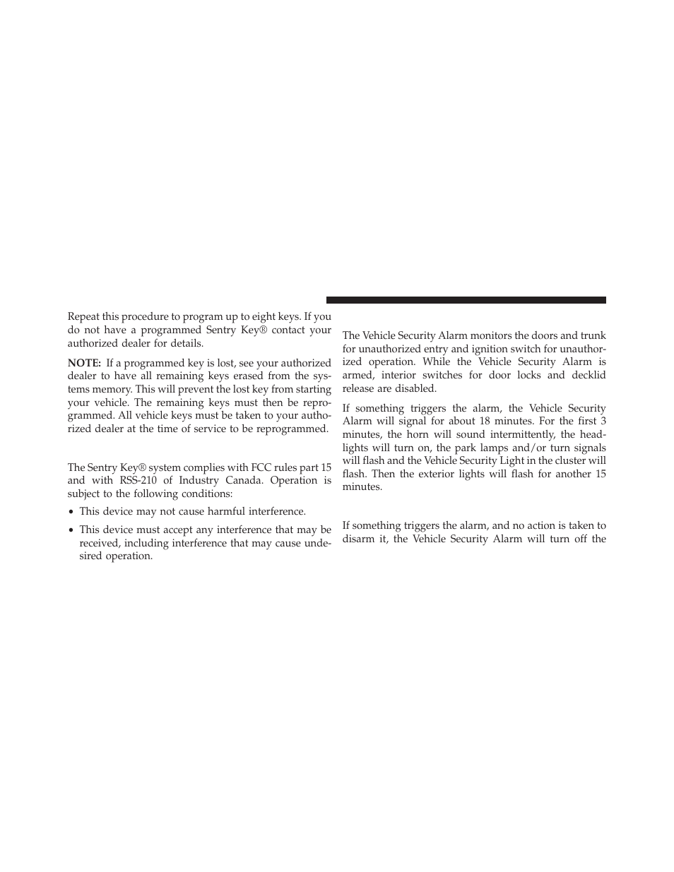 General information, Vehicle security alarm — if equipped, Rearming the system | Chrysler 2014 200 Convertible - Owner Manual User Manual | Page 20 / 522