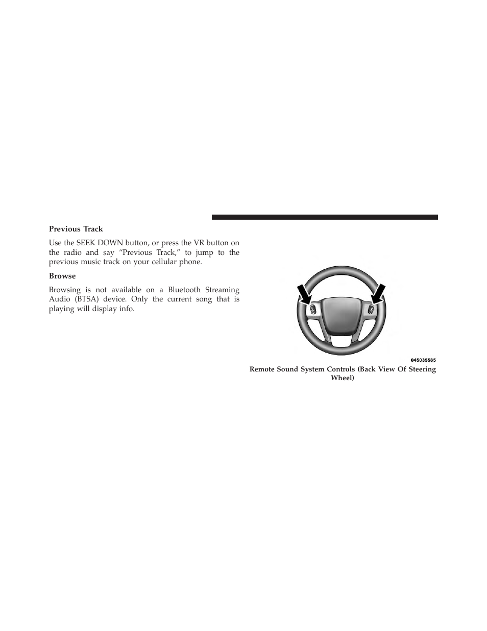 Previous track, Browse, Steering wheel audio controls — if equipped | Steering wheel audio controls — if, Equipped | Chrysler 2014 200 Convertible - Owner Manual User Manual | Page 282 / 522