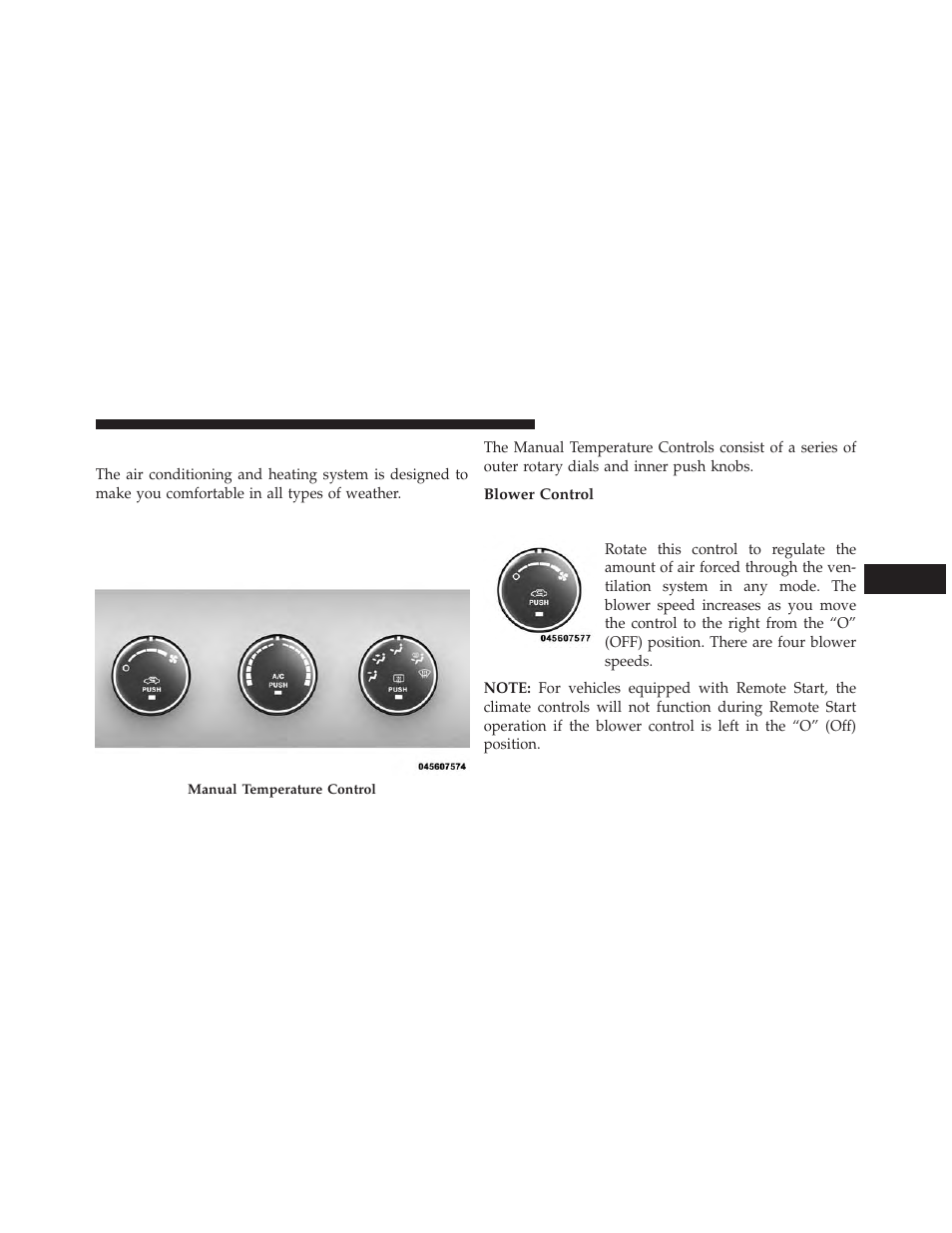 Climate controls, Manual heating and air conditioning, Blower control | Chrysler 2014 200 Convertible - Owner Manual User Manual | Page 285 / 522