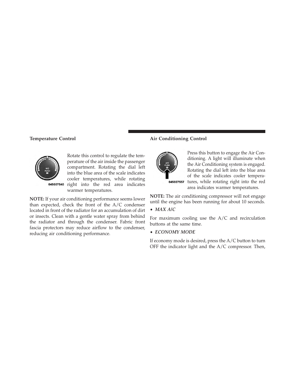 Temperature control, Air conditioning control | Chrysler 2014 200 Convertible - Owner Manual User Manual | Page 286 / 522
