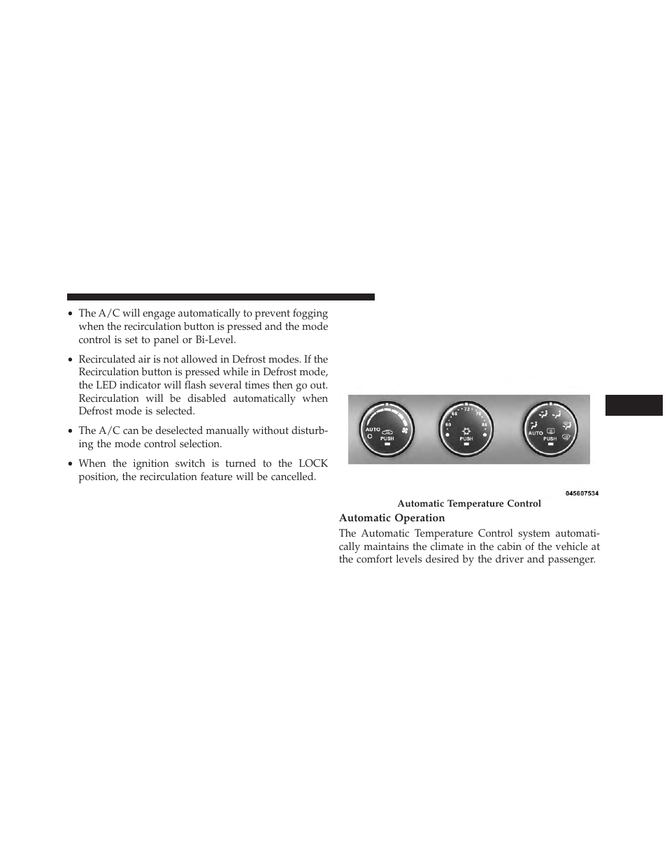 Automatic temperature control (atc) — if equipped, Automatic operation, Automatic temperature control (atc) — if | Equipped | Chrysler 2014 200 Convertible - Owner Manual User Manual | Page 289 / 522