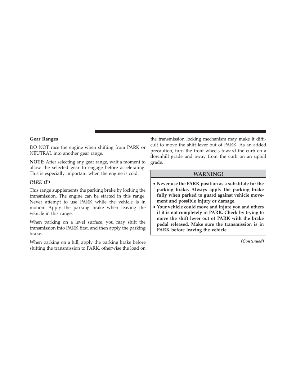 Gear ranges | Chrysler 2014 200 Convertible - Owner Manual User Manual | Page 308 / 522