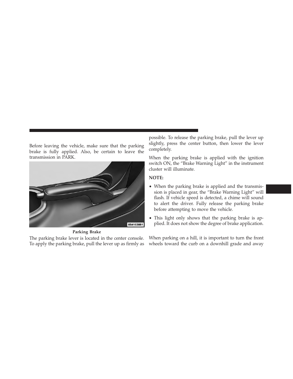 Parking brake | Chrysler 2014 200 Convertible - Owner Manual User Manual | Page 329 / 522
