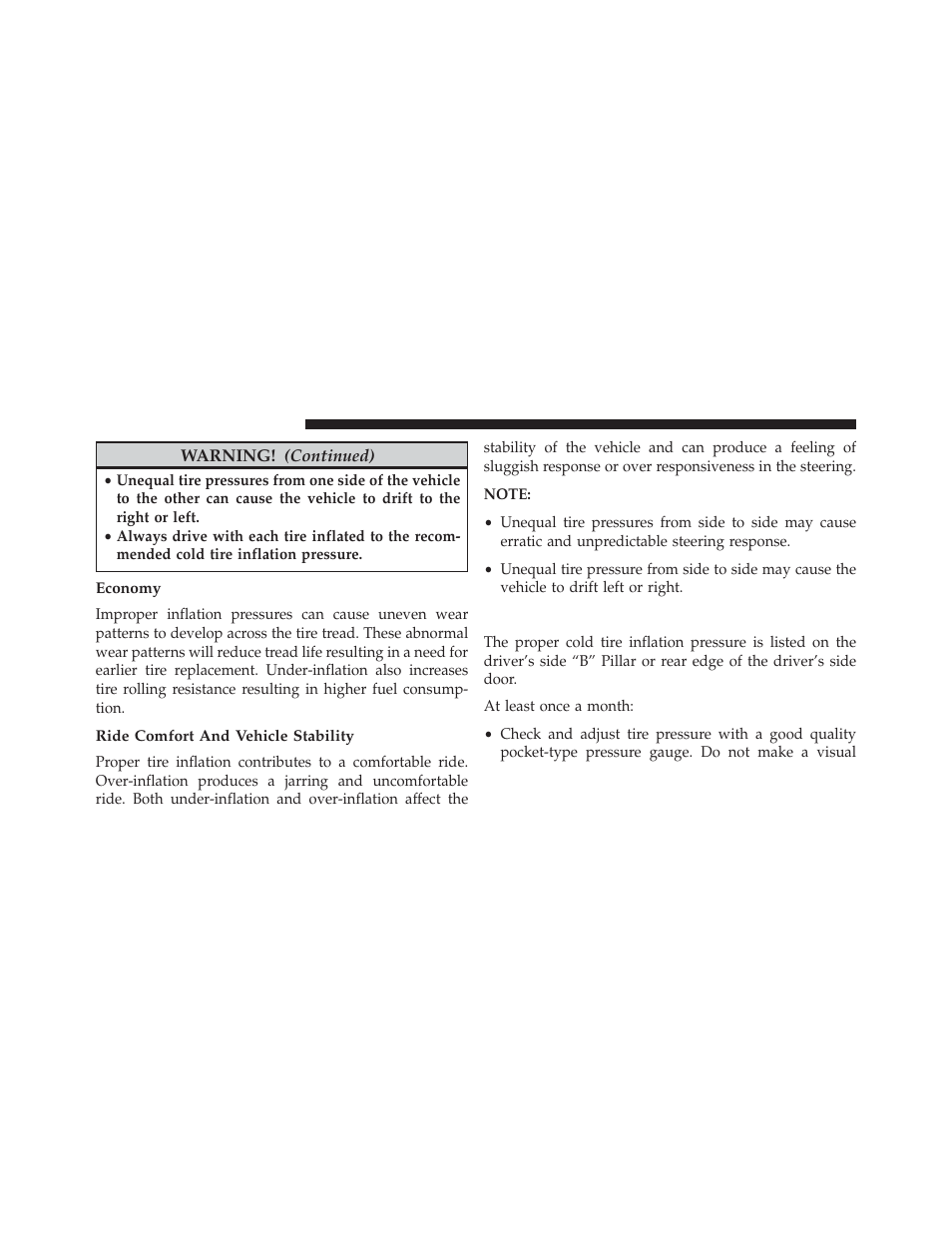 Economy, Ride comfort and vehicle stability, Tire inflation pressures | Chrysler 2014 200 Convertible - Owner Manual User Manual | Page 352 / 522