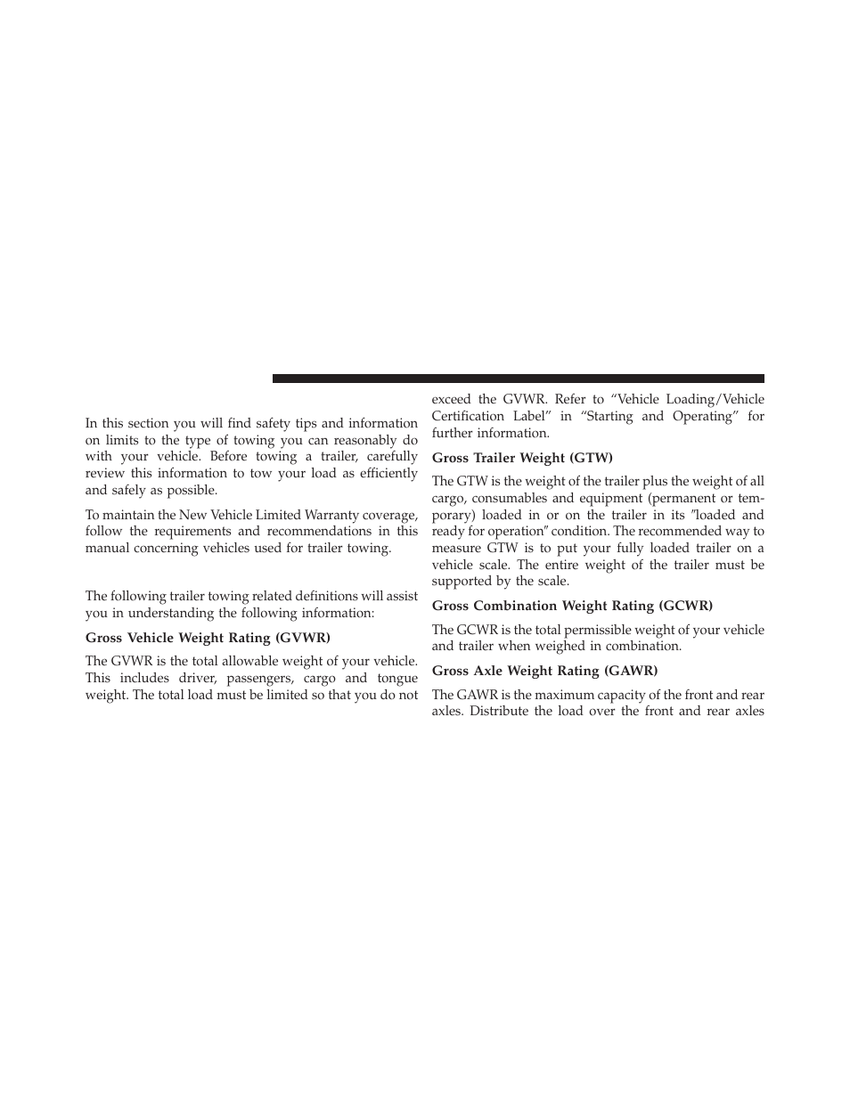 Trailer towing, Common towing definitions, Gross vehicle weight rating (gvwr) | Gross trailer weight (gtw), Gross combination weight rating (gcwr), Gross axle weight rating (gawr) | Chrysler 2014 200 Convertible - Owner Manual User Manual | Page 386 / 522