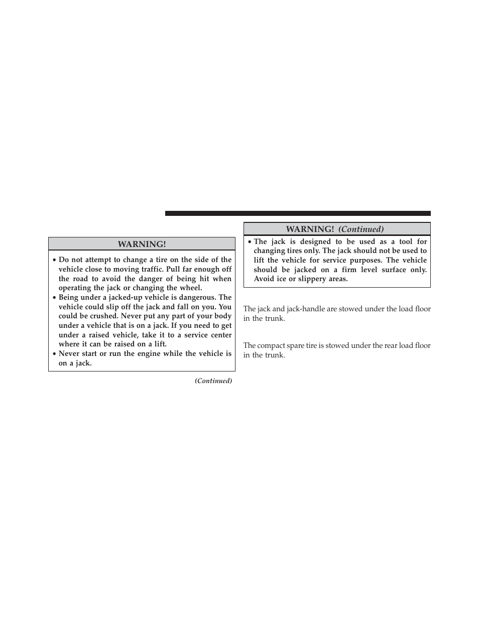 Jacking and tire changing, Jack location, Spare tire stowage | Chrysler 2014 200 Convertible - Owner Manual User Manual | Page 402 / 522