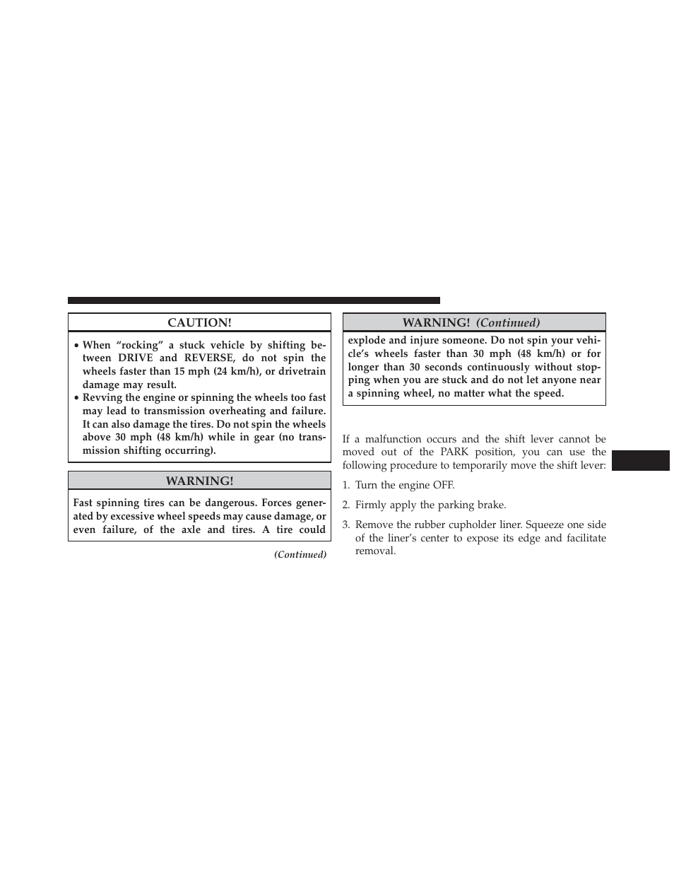 Shift lever override | Chrysler 2014 200 Convertible - Owner Manual User Manual | Page 419 / 522