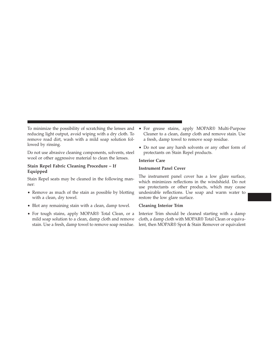 Interior care | Chrysler 2014 200 Convertible - Owner Manual User Manual | Page 459 / 522