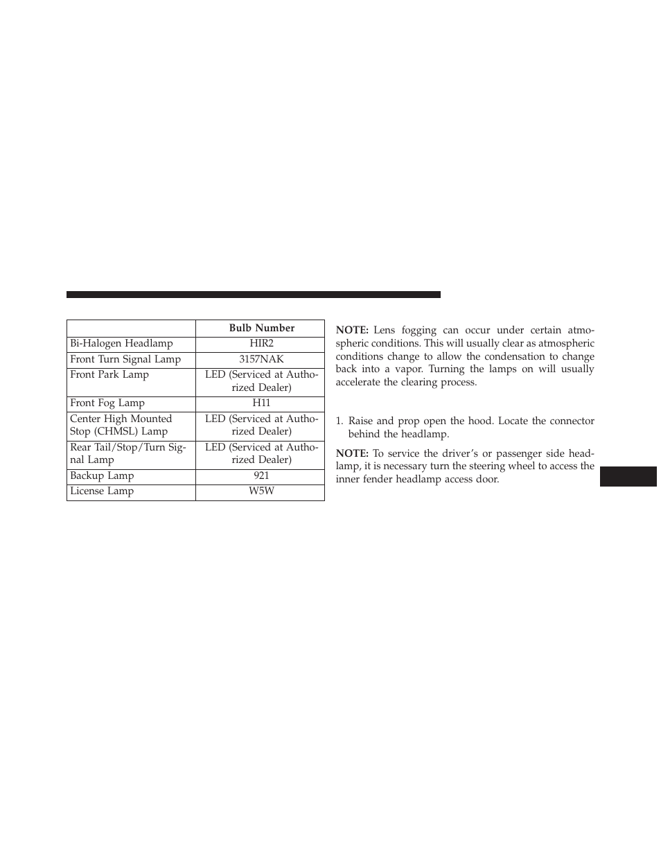 Bulb replacement, Headlamp | Chrysler 2014 200 Convertible - Owner Manual User Manual | Page 473 / 522