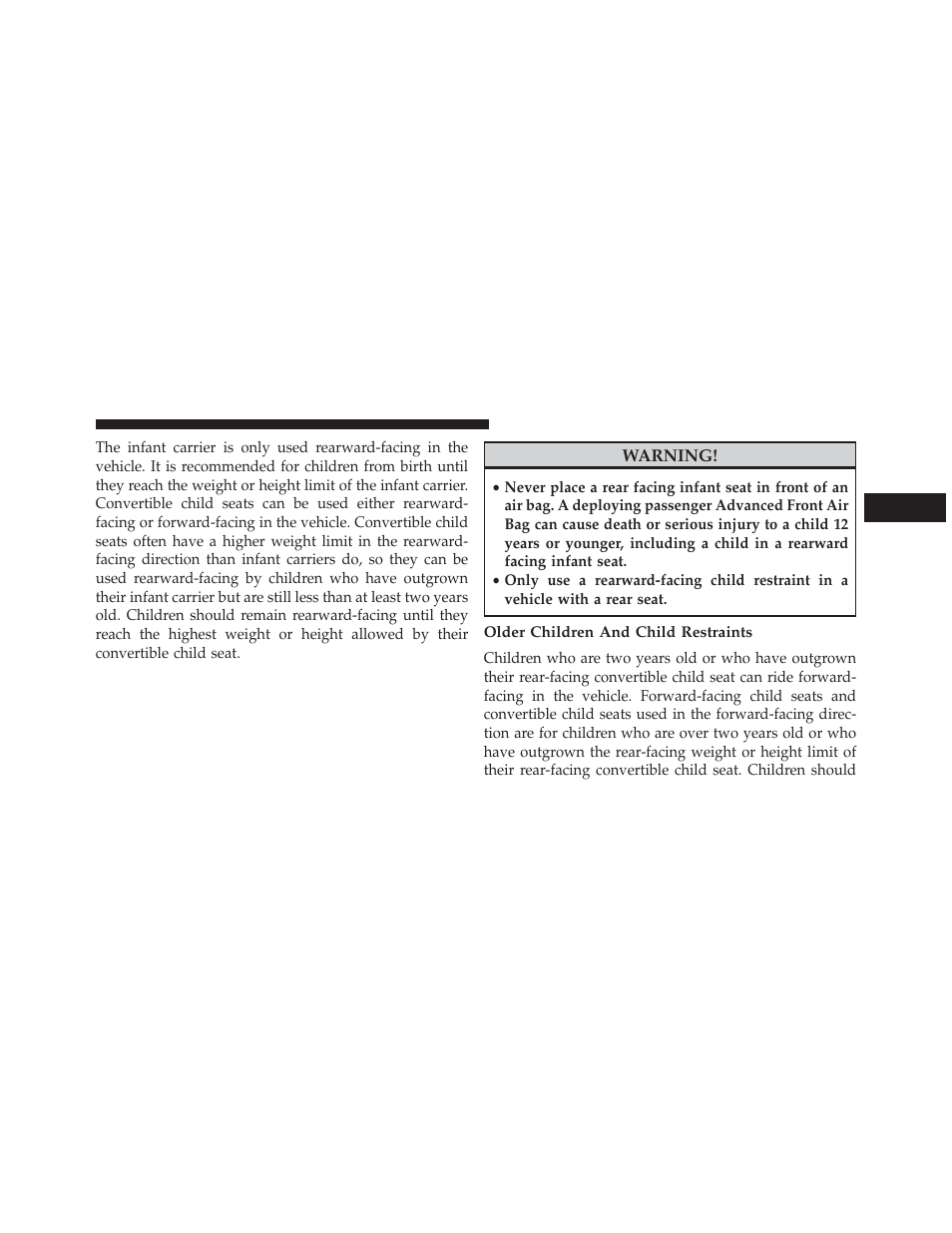 Older children and child restraints | Chrysler 2014 200 Convertible - Owner Manual User Manual | Page 75 / 522