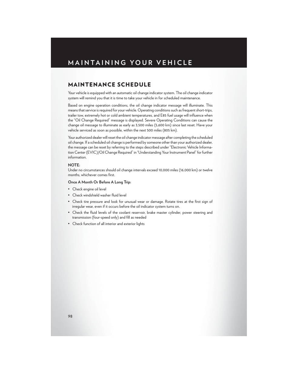 Maintenance schedule | Chrysler 2014 200 Convertible - User Guide User Manual | Page 100 / 124