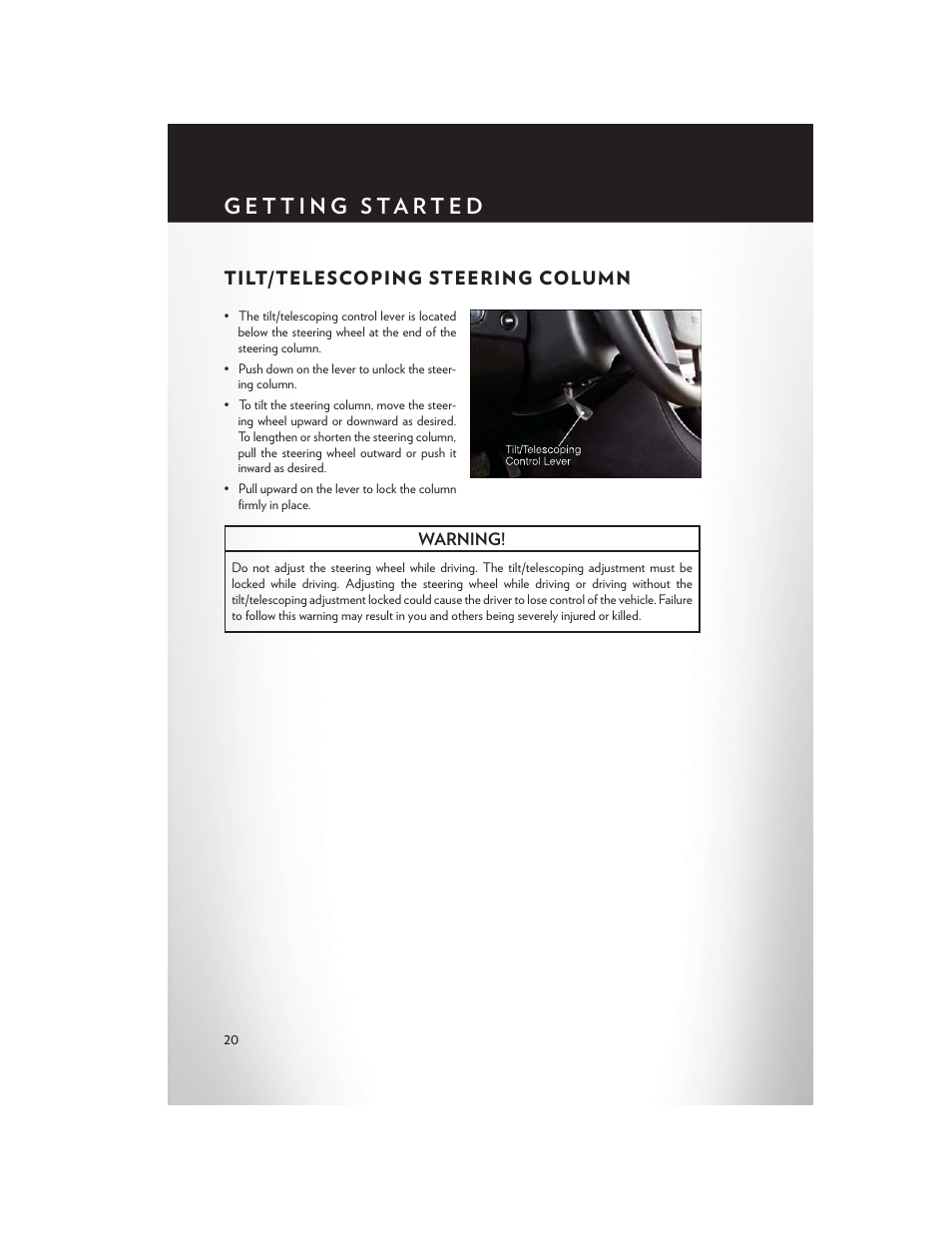 Tilt/telescoping steering column | Chrysler 2014 200 Convertible - User Guide User Manual | Page 22 / 124