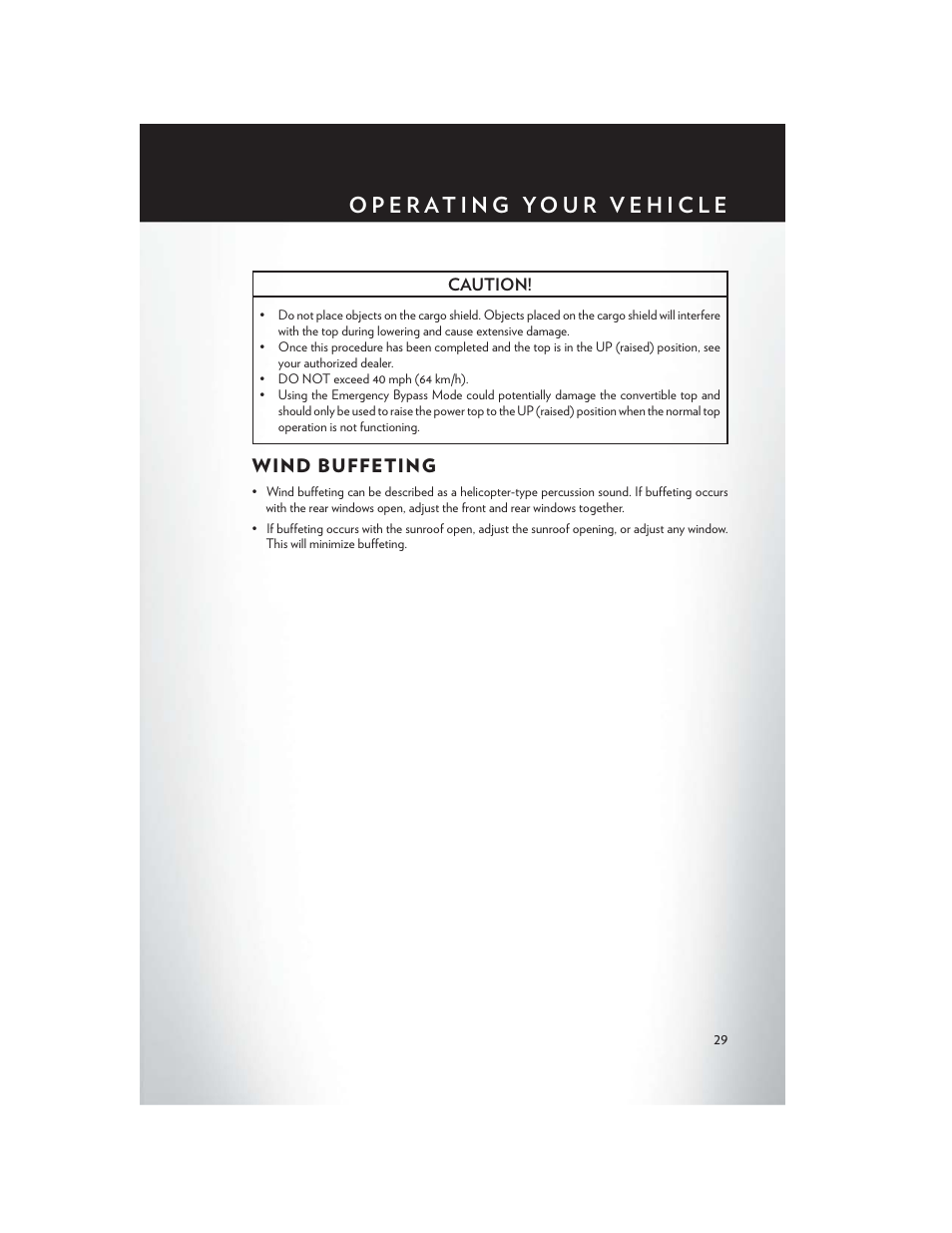 Wind buffeting | Chrysler 2014 200 Convertible - User Guide User Manual | Page 31 / 124