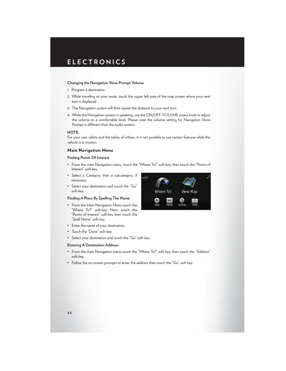 Main navigation menu | Chrysler 2014 200 Convertible - User Guide User Manual | Page 46 / 124