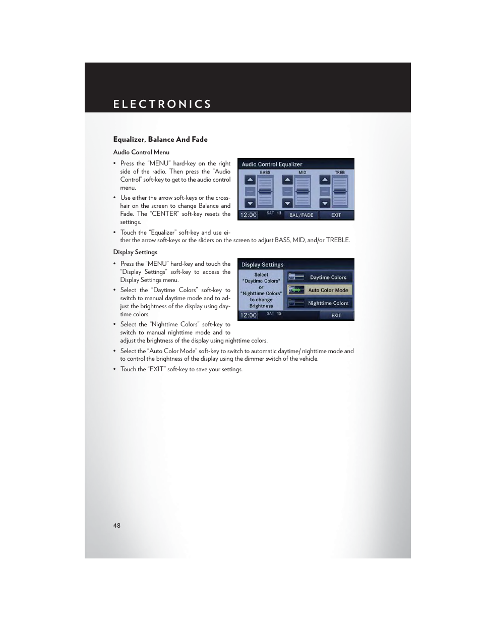 Equalizer, balance and fade | Chrysler 2014 200 Convertible - User Guide User Manual | Page 50 / 124