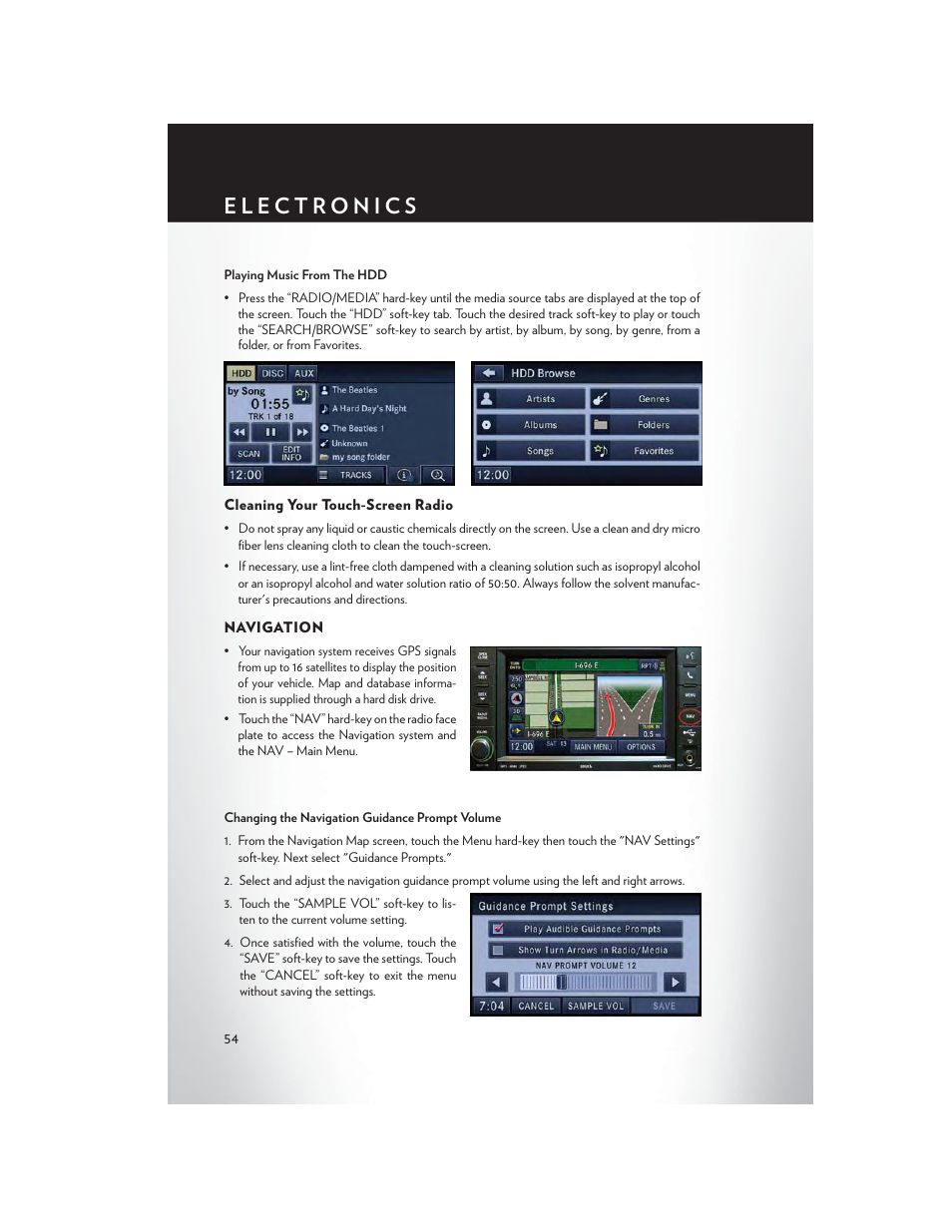 Cleaning your touch-screen radio, Navigation | Chrysler 2014 200 Convertible - User Guide User Manual | Page 56 / 124