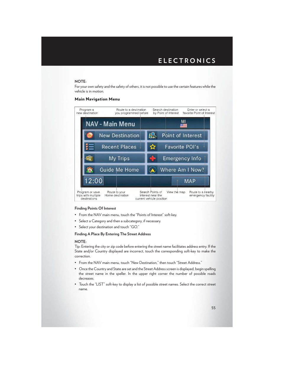 Main navigation menu | Chrysler 2014 200 Convertible - User Guide User Manual | Page 57 / 124
