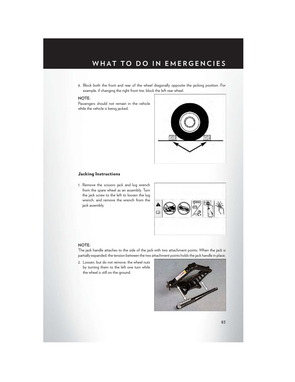Jacking instructions | Chrysler 2014 200 Convertible - User Guide User Manual | Page 85 / 124