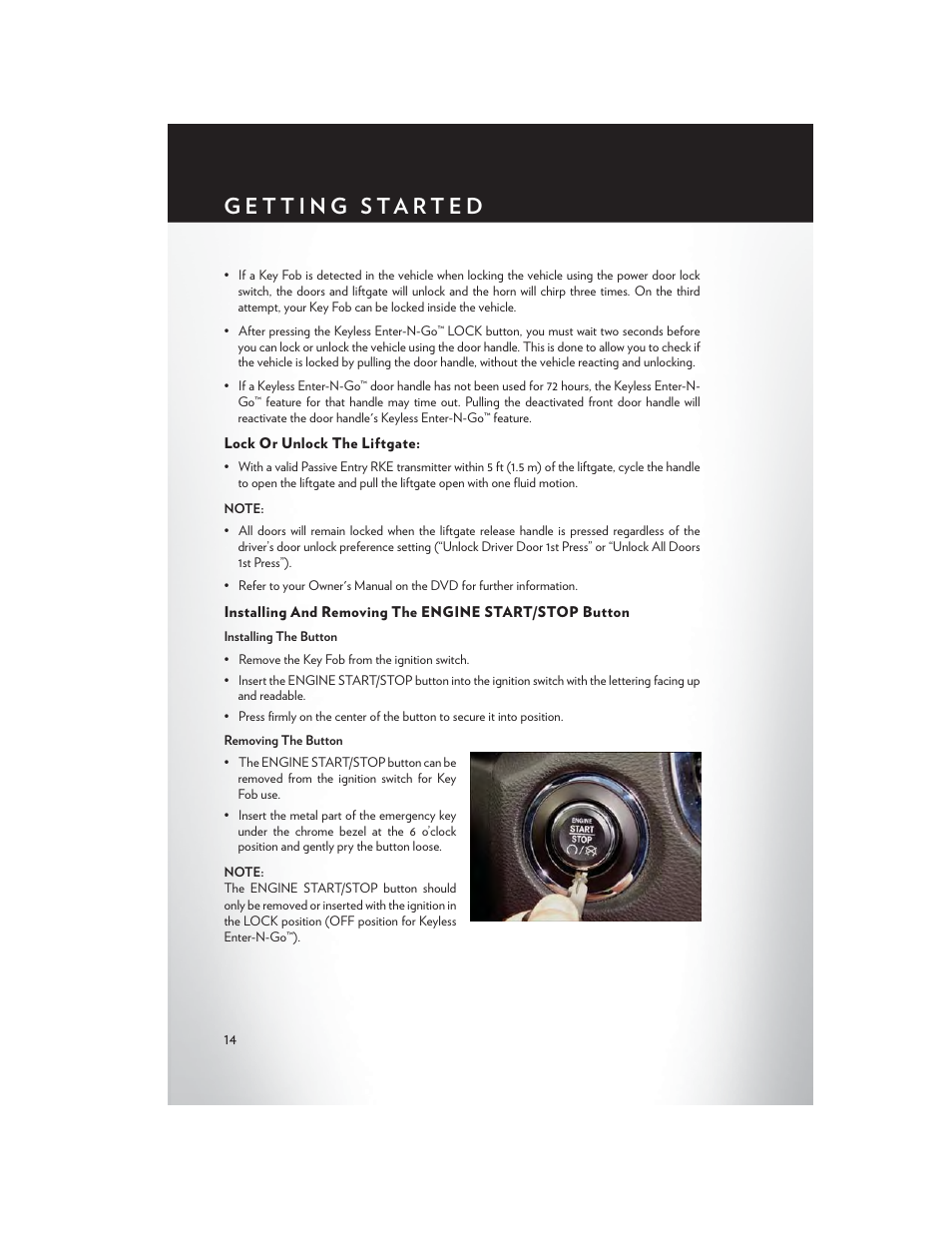 Lock or unlock the liftgate | Chrysler 2014 Country - User Guide User Manual | Page 16 / 148