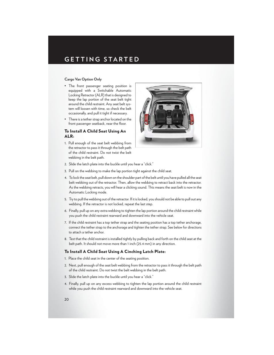 To install a child seat using an alr | Chrysler 2014 Country - User Guide User Manual | Page 22 / 148