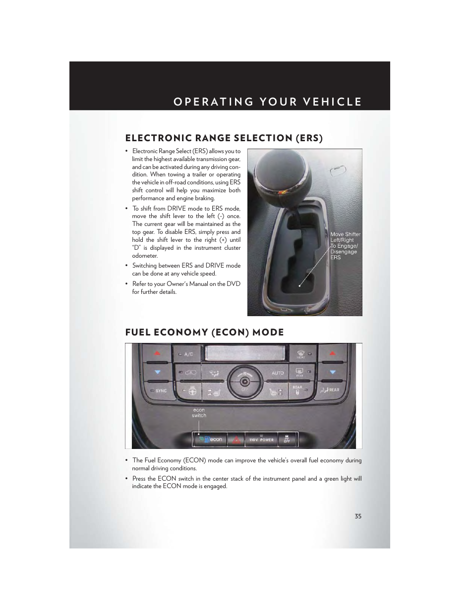 Electronic range selection (ers), Fuel economy (econ) mode | Chrysler 2014 Country - User Guide User Manual | Page 37 / 148