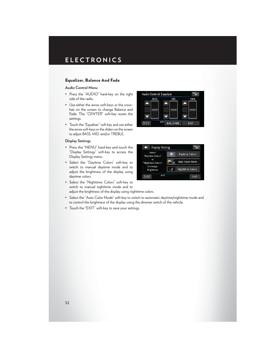 Equalizer, balance and fade | Chrysler 2014 Country - User Guide User Manual | Page 54 / 148