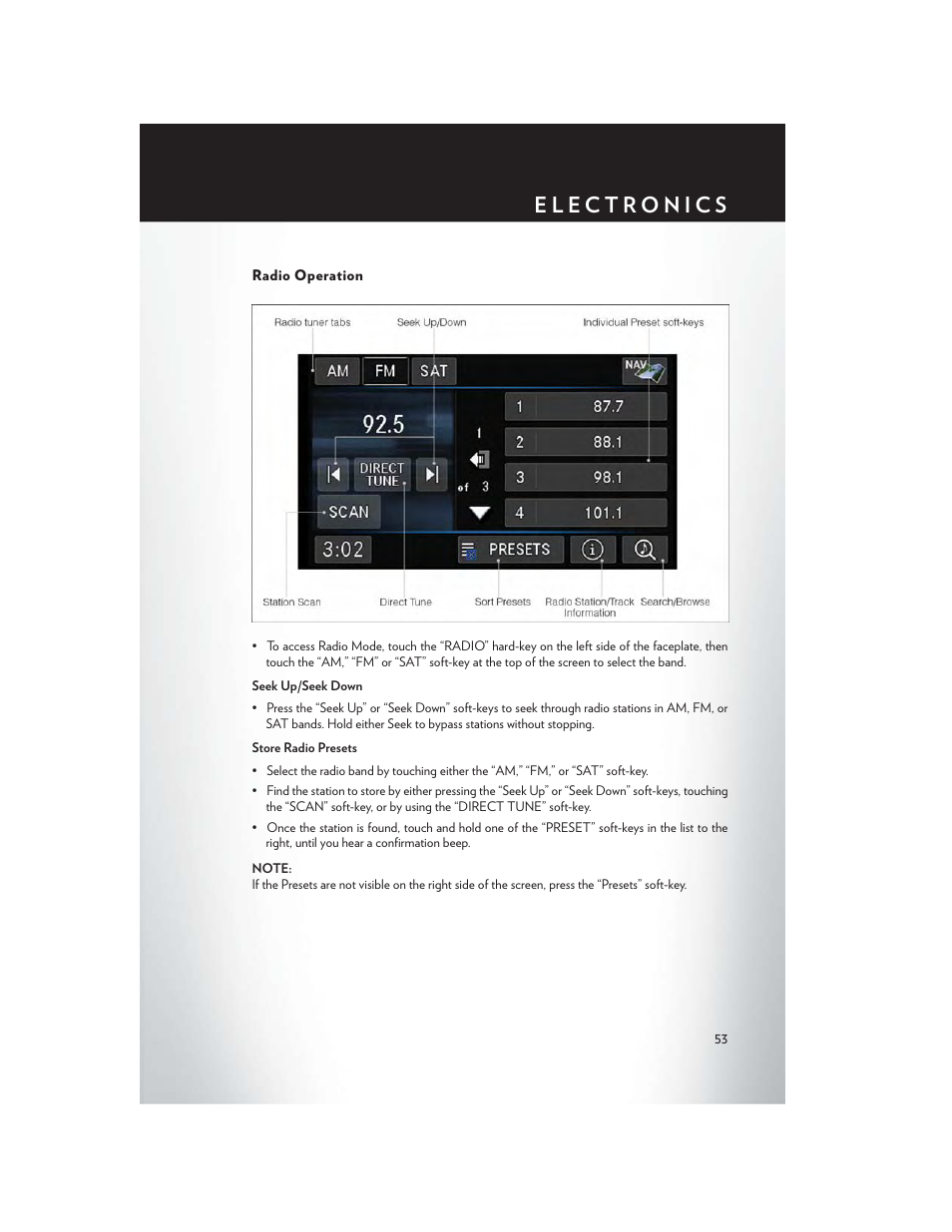 Radio operation | Chrysler 2014 Country - User Guide User Manual | Page 55 / 148