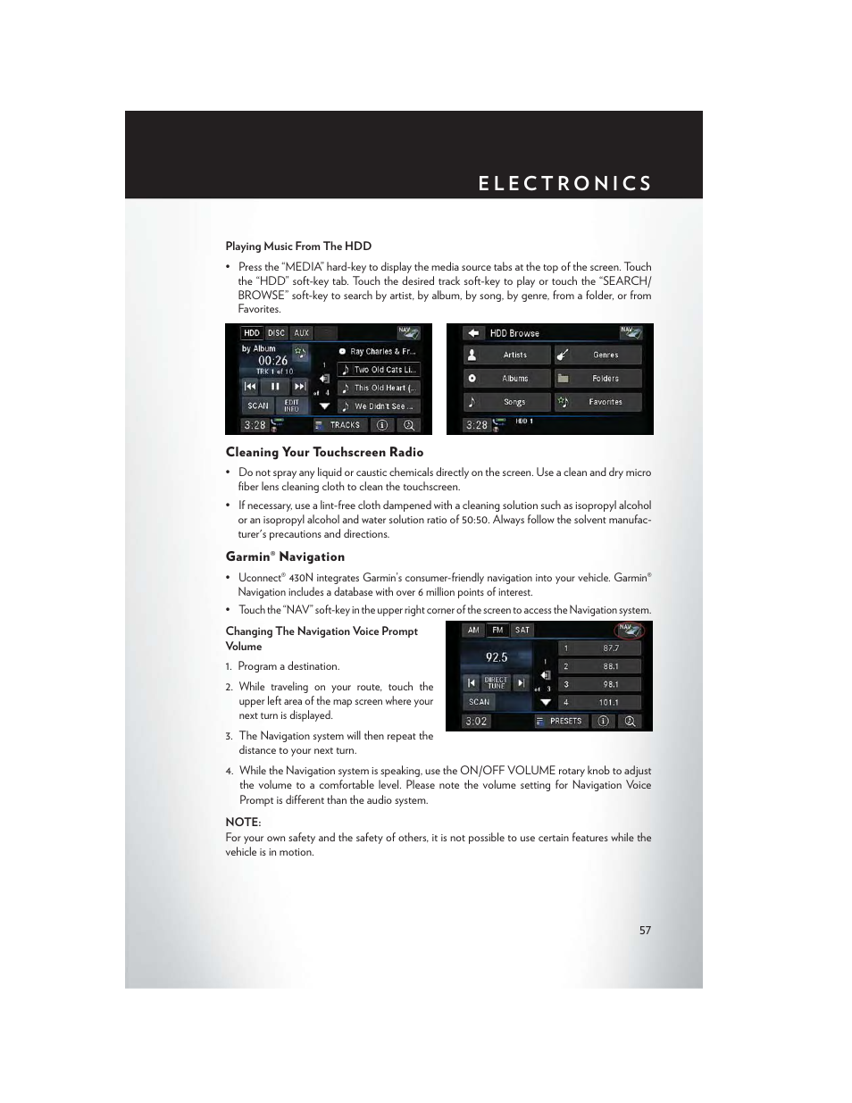 Cleaning your touchscreen radio, Garmin® navigation | Chrysler 2014 Country - User Guide User Manual | Page 59 / 148