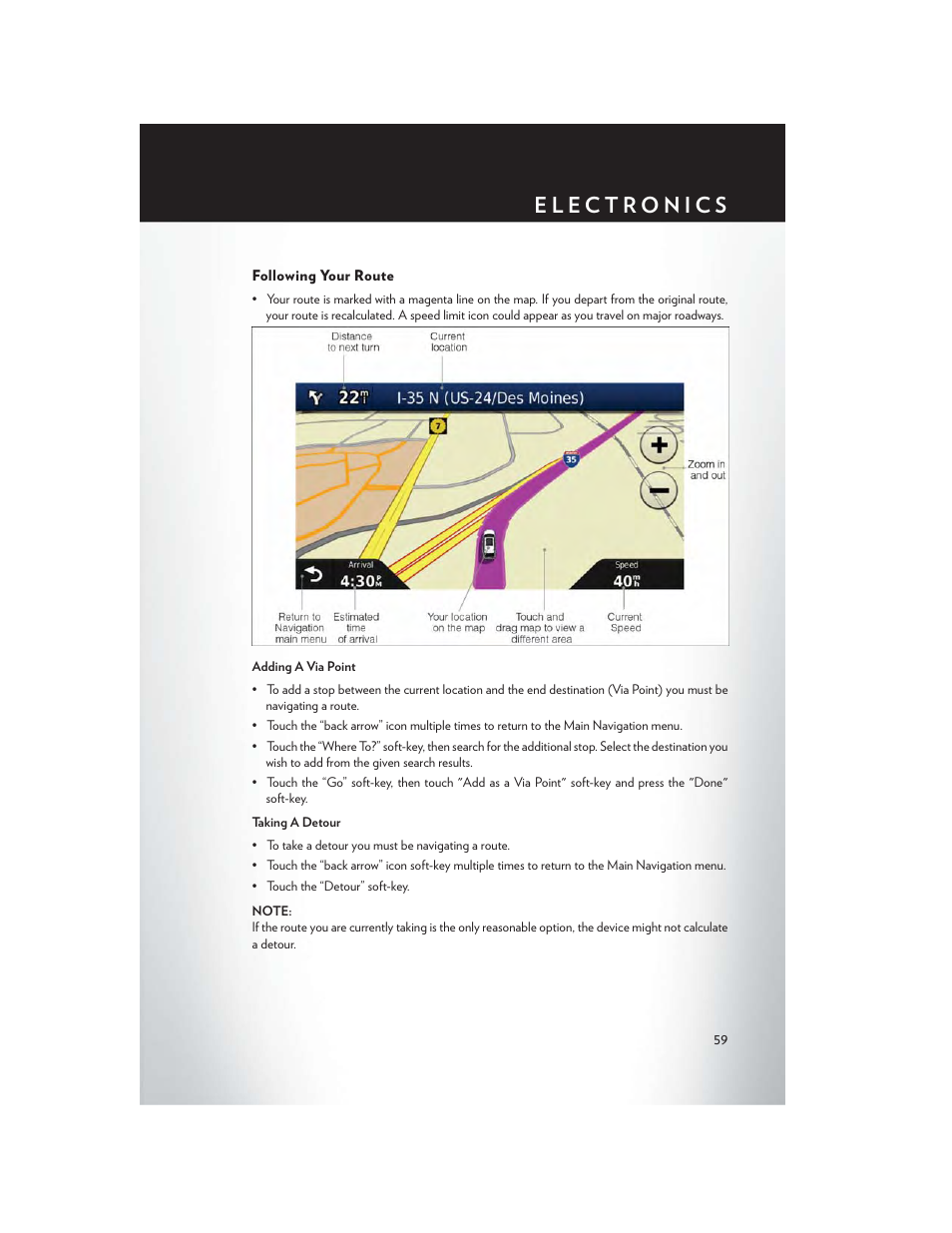 Following your route | Chrysler 2014 Country - User Guide User Manual | Page 61 / 148