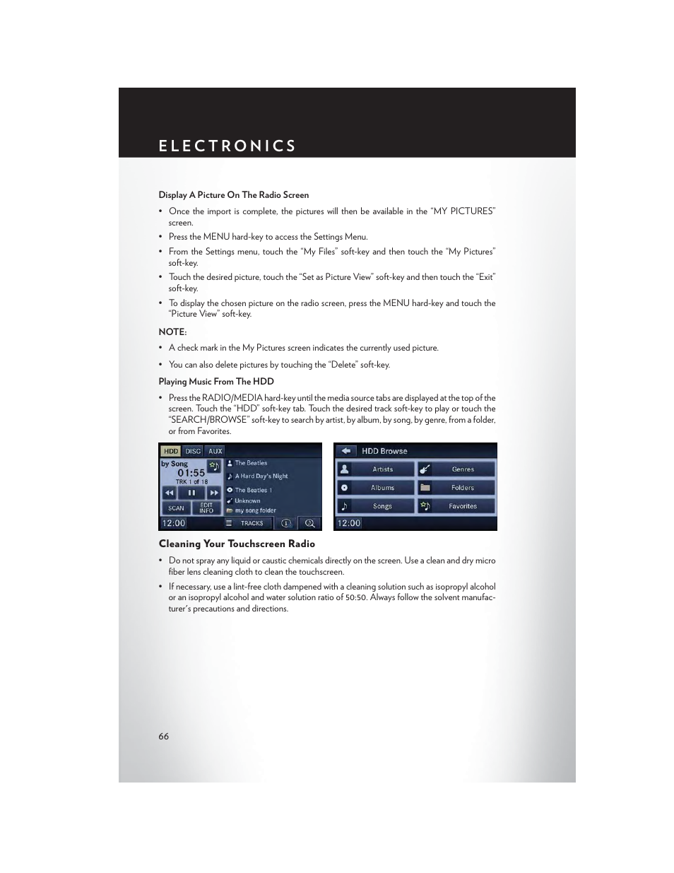 Cleaning your touchscreen radio | Chrysler 2014 Country - User Guide User Manual | Page 68 / 148